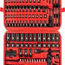 LLNDEI 1/4 & 3/8 Inch Drive Impact Socket Set, 186 Pieces Metric and Standard Full Sockets, CR-V Deep & Shallow Sockets Tool Set with Ratchet Wrench Handle, Spark Plug Socket, Bits for Mechanic