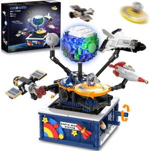 Planet Rotatable Space Sets with Light - Earth & Moon Space Exploration Building Toys with Shuttle Spaceship Science Kits Building Blocks Gifts for Kids Age 8+ Years Old Boys Girls(554 PCS)