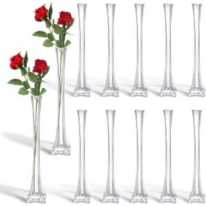 Roshtia 12 Pcs Eiffel Tower Vase Bulk 16 Inch Flute Vases Tall Glass Long Skinny Base Glass for Wedding Centerpiece Flowers Home Table Decorations Formal Dinners (Clear)