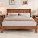 Garvee King Wooden Platform Bed Frame with v-Pattern Headboard, Wooden Slat Support, Noise-Free Mattress Foundation, No Box Spring Needed, Easy Assembly,Under-Bed Storage, Light Brown