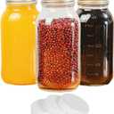 Yodecy 64 Oz Wide Mouth Mason Jars 3 Pack, Half Gallon Jars with White Plastic Lids, Clear Glass Canning Jars with Metal Split Lids, Large Jars for Fermenting, Pickling, Food Storage & Kitchen Use