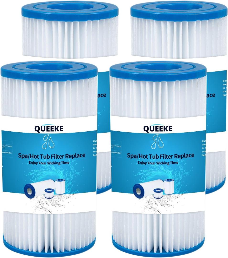 QE-YC-CZ-AC Pool Cartridge Filter Replaces Type A or C, Compatible with Intex 29000E/59900E, Easy Set Above Ground Pool Filters (Pack of 4)