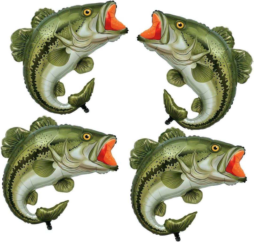 4 Pcs Large Sea Bass Foil Balloons, Realistic Fish Balloons for Ofishally One Birthday Decorations, Gone Fishing Theme Party Supplies, Let's Go Fishing Baby Shower, Fisherman Birthday Decor