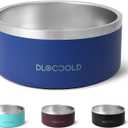 DLOCCOLD Double Wall Insulated Non-Slip Pet Feeding Bowl, Stainless Steel Dog Bowl, 64 oz Metal Dog Food Water Bowls with Rubber Bottom for Medium Large Sized Dog Cat (Navy)