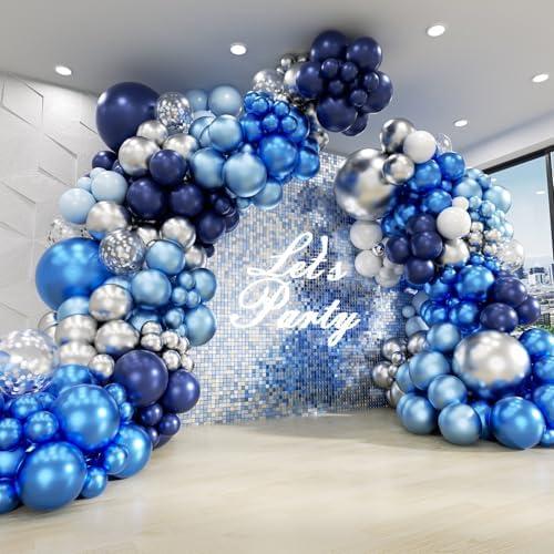 134pcs Blue Balloon Arch Kit, Blue Balloon Garland with Blue and Silver Balloons for Wedding Baby Shower Graduation Birthday Party Decorations
