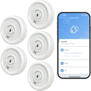 tuya app WiFi Mobile Phone Remote Warning Water Leakage, Dripping Two-Way Water Detection Alarm, Loud, high Sensitivity, Water Sensor Detector, Wireless Water Sensor (Five Packs)