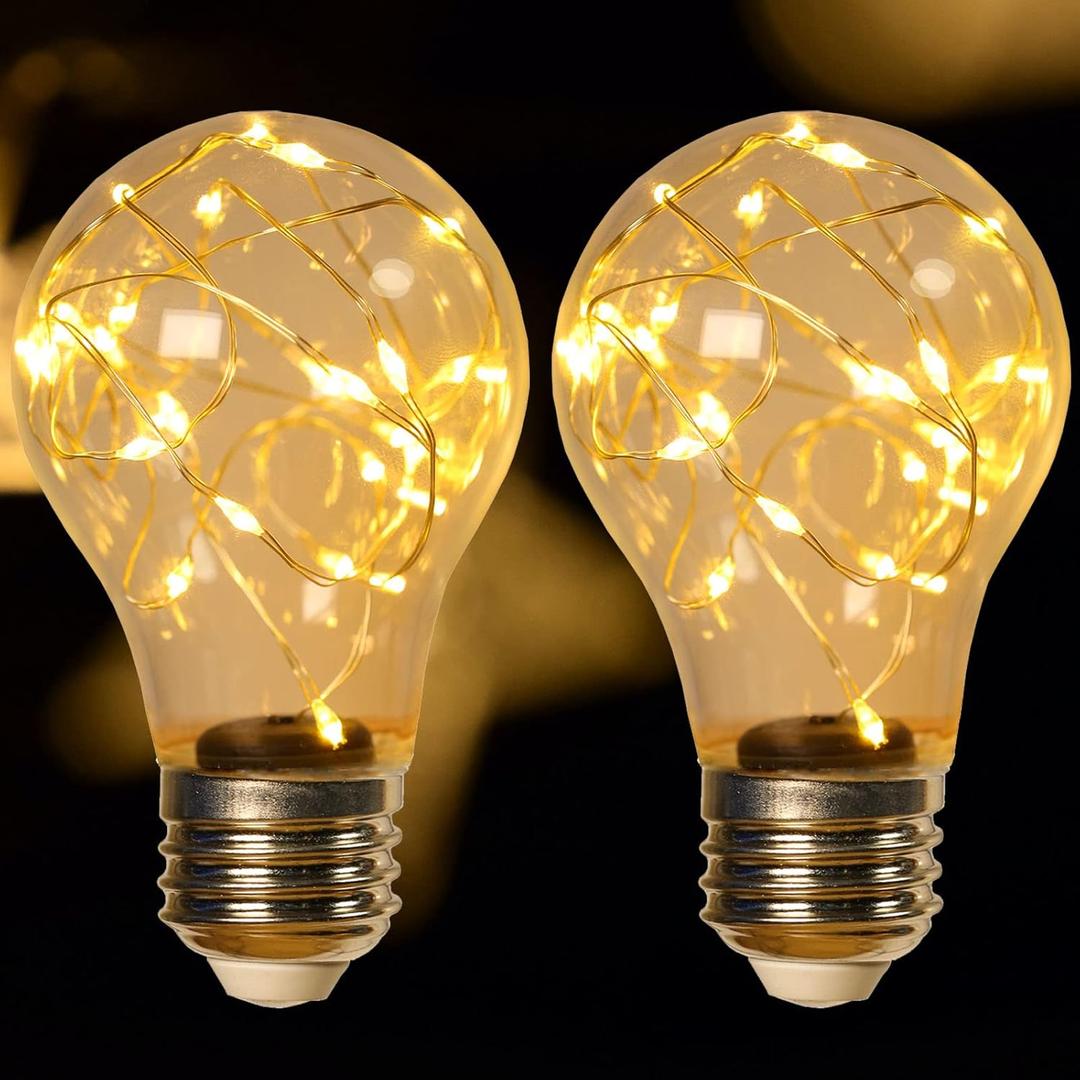 Decorative Light Bulb, 2W LED Fairy Light Bulbs, 15W Equivalent Cute Light Bulbs for Pendant Light Fixtures, Bedroom, Living Room, Christmas, Wedding, Warm White, E26 Base (Yellow-2pcs)