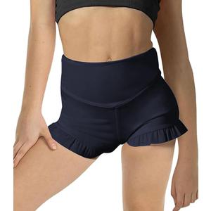 Girls Athletic Shorts High Waisted Ruffle Dance Shorts Yoga Workout Running Shorts (7-8 Years, Navy Blue)