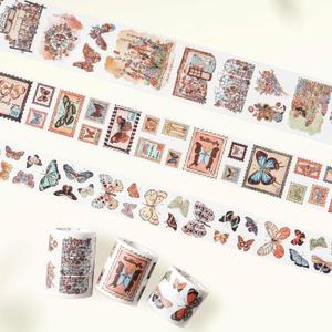 WT Stamped Wings Washi Tape Sticker Set  3 Rolls Decorative Butterfly & Wing Washi Sticker Tape, Vintage Adhesive Tape for Journaling, Scrapbooking, Planner, DIY Crafts & Wrapping (40mm, 50mm, 60mm)