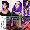 Ombre Purple Short Straight Wigs Middle Part Shoulder Length Purple Dark Roots Natural Synthetic Wigs for Women Daily Party Cosplay Raven