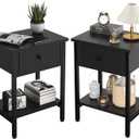 Nightstands Set of 2 with Drawers, Bedside Table Set of 2 with Storage Shelf, Heavy Duty End Side Table for Living Room Bedroom Small Space Sofa Couch, Wood Metal Night Stand, Easy to Assemble, Black