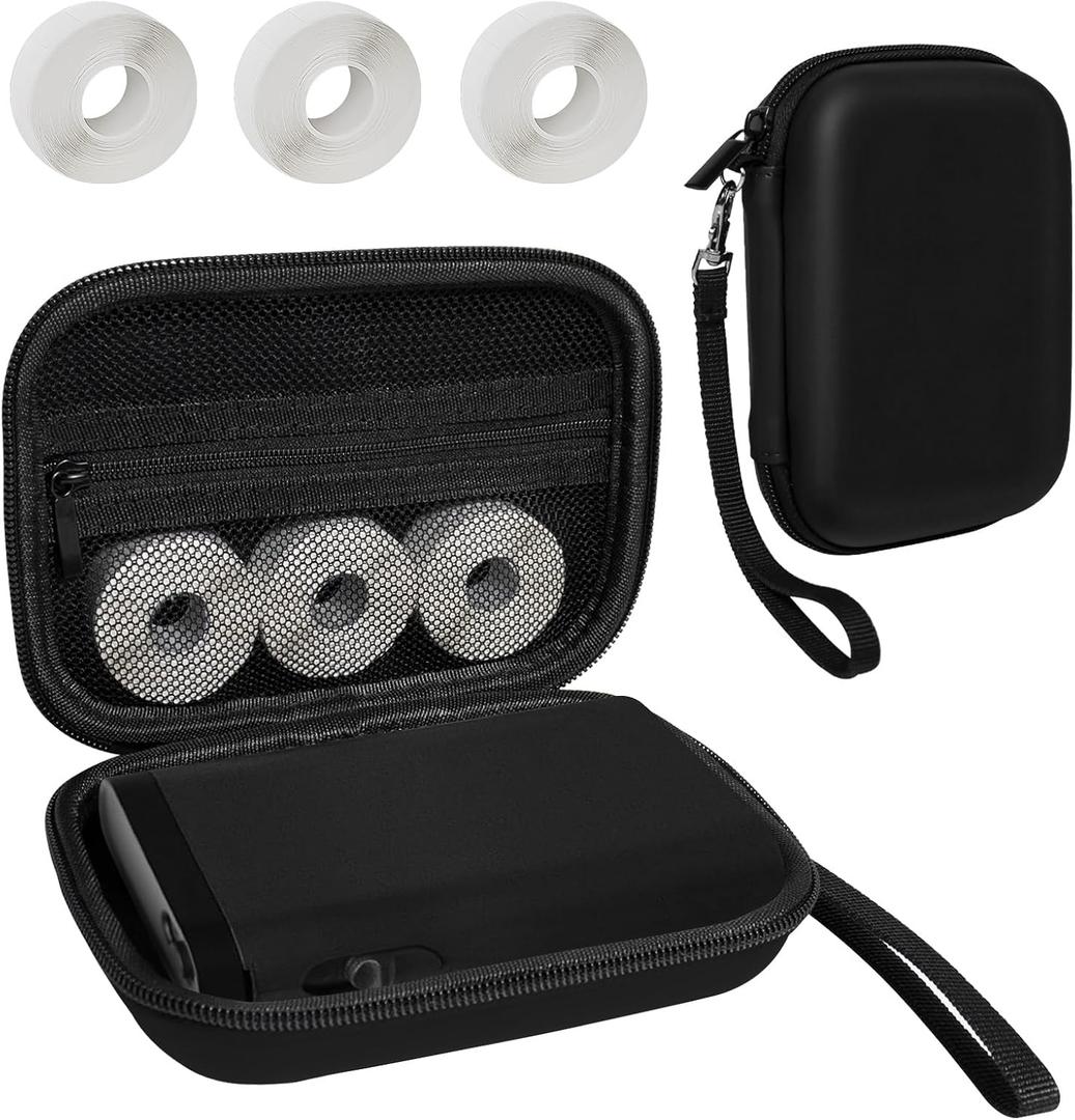 Teyomi Case Compatible with NELKO P21, for NIIMBOT D110, for JADENS D110 Label Maker with 3 Roll Label Tape(Label Paper 1/2" x 1 1/2" (12mm X 40mm))-Hard Shell Storage Bag-Black
