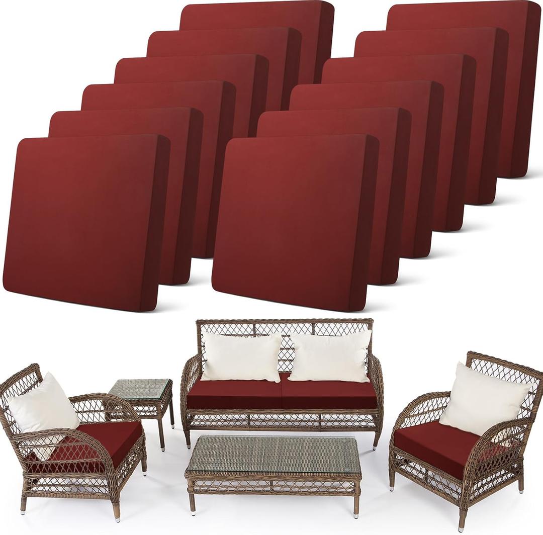 Newwiee 12 Pcs Patio Outdoor Cushion Covers Replacement Waterproof Stretch Sofa Couch Cushion Covers Washable Individual Couch Slipcovers Set Furniture Protector for Pets (20-27 Inch,Dark Red)