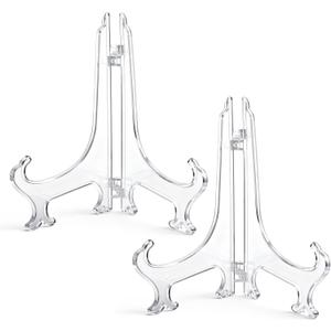 2 pcs 8" Clear Acrylic Display Stand/Plate Stands, Folding Display Plate Holder, Clear Acrylic Easel Stands for Home Office Tables Decoration