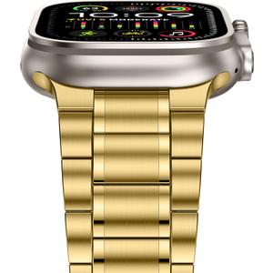 Anlinser Metal Bands Compatible with Apple Watch Band 49mm 46mm 45mm 44mm 42mm Women Men, Five-link Stainless Steel Strap for iWatch Ultra 3/2/1 SE Series 11 10 9 8 7 6-1 (Gold)