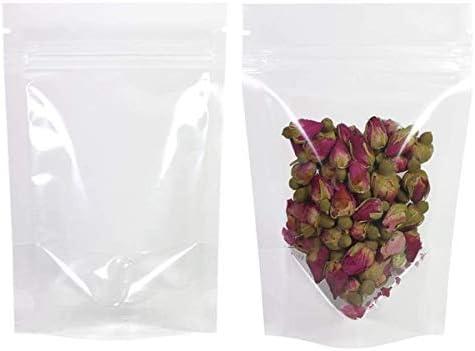 HAOT 100 Pack Clear Zipper Stand Up Pouch Bag, Dry Fruit Food Packaging Bag, Moisture-Proof Transparent Sealing Bag Resealable Ziplock Snack Food Tea Pouches (4" x 6")