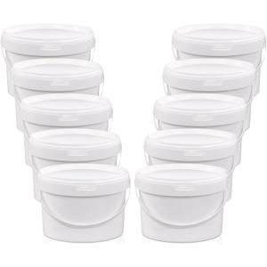 10 Pack White Plastic Bucket with Handle and Lid Food Storage Bucket Containers All Purpose Pail for Multipurpose Paint Water Art Crafts Projects Garage Organization (1 Gallon White)