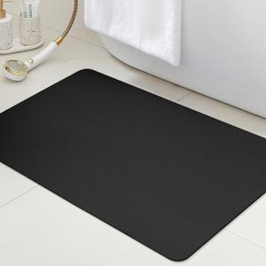 ACCUMTEK Non Slip Bath Mat, Thin Bathroom Rugs Fit Under Door, Quick Dry Bath Mats, Machine Washable Bath Rugs for Bathroom, Bathtub & Kitchen, Bathtub & Kitchen, Black/Solid/32 x20