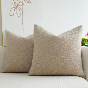 JOJUSIS Pack of 2 Textured Boucle Throw Pillow Covers Accent Solid Pillowcovers Home Decor 20 x 20 Inch Khaki