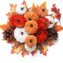 GHGMAO 21 PCS Fall Artificial Velvet Pumpkins Set, Fake Fabric Pumpkin Faux Foam Pumpkins, Orange Khaki White Pumpkin Decorations for Fall Harvest Thanksgiving Halloween Farmhouse Table Centerpiece