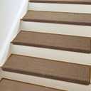 Bullnose Carpet Stair Treads Non Slip for Wooden Steps Indoor, 9.5" x 35" 14 Pieces, Extra Wide Bull Nose Carpet Runners for Wood Stairs, Step Covers, Stair Tread Rugs, Washable, Brown