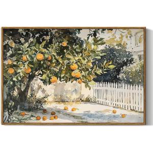 InSimSea Framed Canvas Wall Art Vintage Decor, Orange Trees Art Room Decor Aesthetic, Classic Rustic Farmhouse Wall Decoration for Bedroom Living Room Bathroom Gallery, 16x24inch