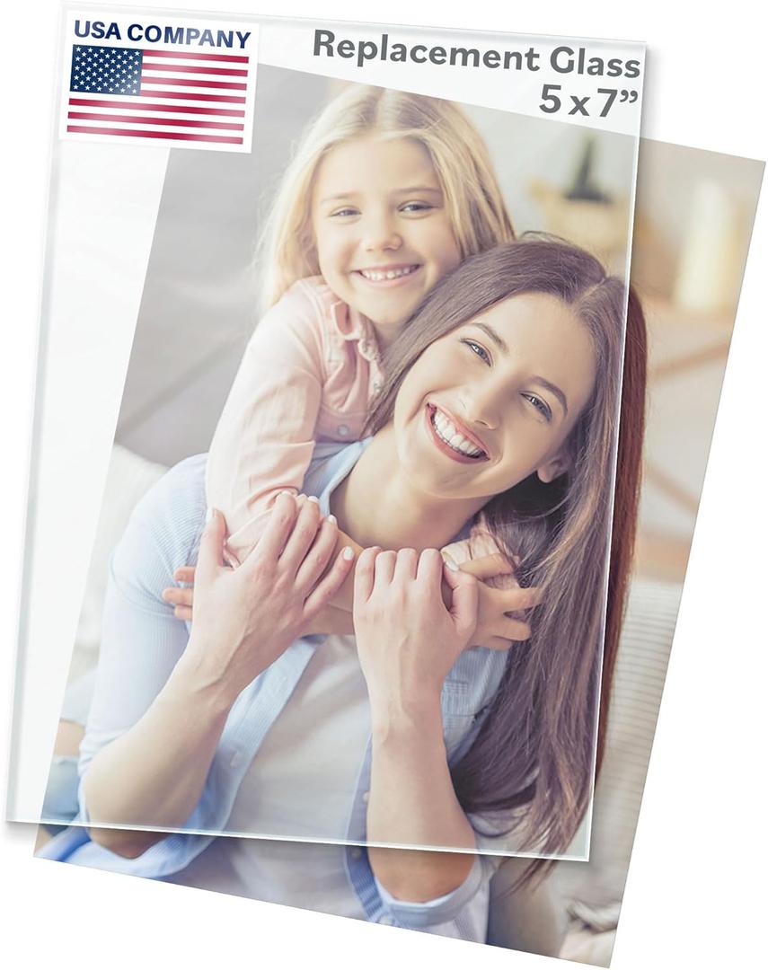 5x7 Glass - Crystal Clear, 2 Pack - Replacement Glass for 5 x 7 Picture Frames - Real Cover Sheets