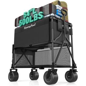 SUNNYFEEL Double Decker Wagon, Collapsible Outdoor Utility Wagon Cart 500LB Capacity Adjustable Handlebar,Foldable Wheels Stable Durable Oxford Fabric for Shopping Garden Camping (Black, Double Deck)