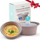 40oz Platinum Silicone Microwave Steamer Pot with Handle & Lid - Korean 100% Food-Grade Steamer Bowl, Heat-Resistant Cooker with Steam Holes, Easy Clean, Dishwasher Safe, Taupe Brown