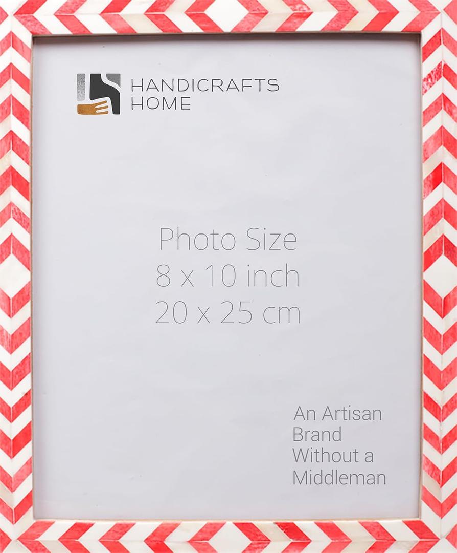 Handicrafts Home Red Picture Frame – 8x10 Handmade Chevron Bone Inlay Photo Frame for Christmas Decor, Holiday Gifting, Valentine’s Day Decor, Colorful Farmhouse Wall Decor, Boho Shelf Styling, Rustic Home Decor & Living Room Picture Frame