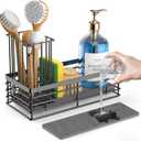 Yofidra Sponge Holder for Kitchen Sink, Sink Caddy Organizer with Stone Drying Mat, Kitchen Countertop Organizers and Storage Essentials, 304 Stainless Steel (Black, 9.3)