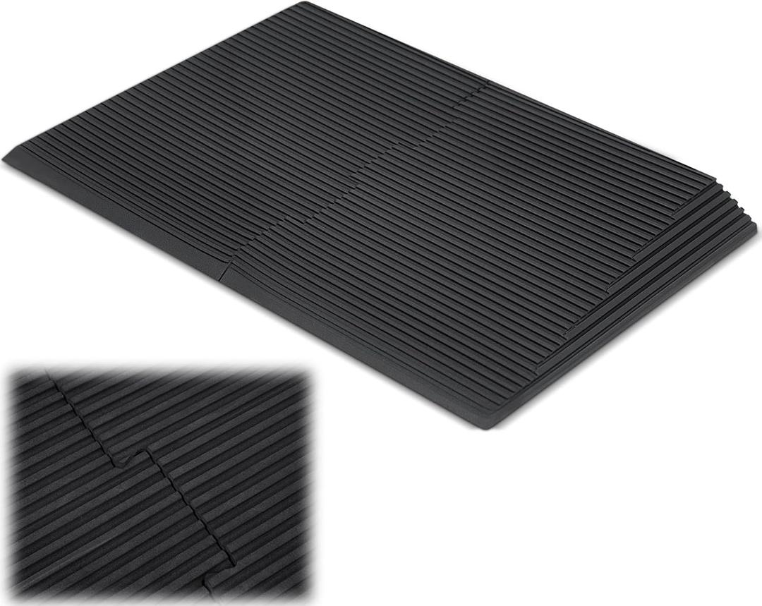 2.5 Inch Low Pile Transitional Non Slip Rectangular Rubber Angled Entry Mat for Wheelchairs Shock Absorption Indoor Outdoor Use, Black