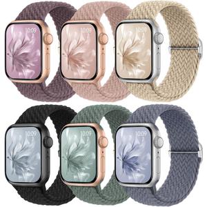 6 Pack Braided Stretchy Bands Compatible with Apple Watch Band 38mm 40mm 41mm 42mm 44mm 45mm 46mm 49mm Women Men, Adjustable Nylon Solo Loop Elastic Straps for iWatch Series 11 10 9 8 7 6 5 4 SE Ultra (Cactus/Beige/Black/Nude Pink/Smoke Violet/Blue Gray)