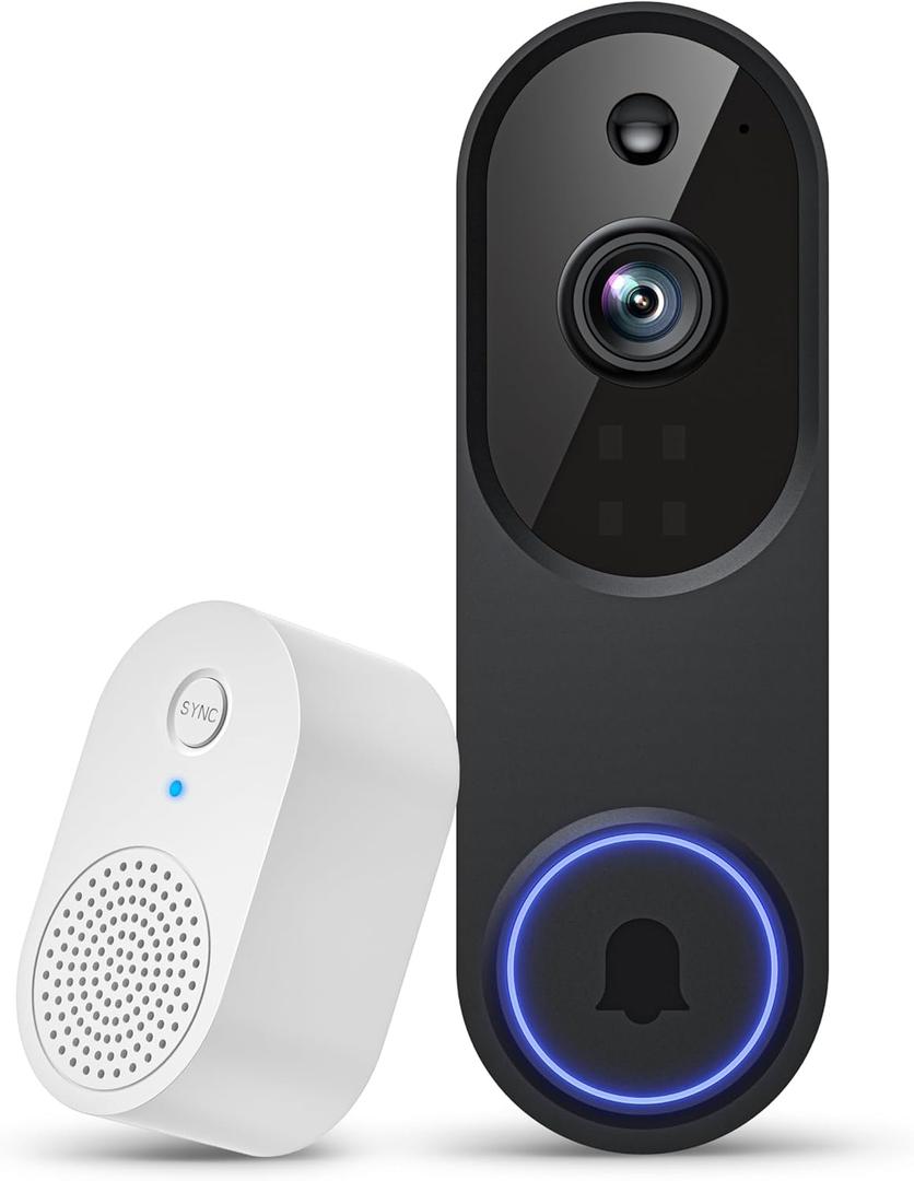 1080P Wireless Video Doorbell Camera, 2.4G WiFi Only, AI Human Detection, Indoor/Outdoor Surveillance Cam, 2-Way Talk, Night Vision, Cloud Storage (Sold Separately)
