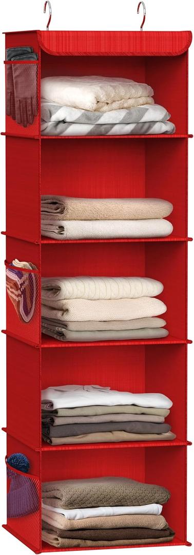 Simple Houseware 5 Shelf Hanging Closet Organizer, Red