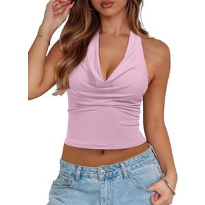 REORIA Women's Halter Tops Cowl Neck Backless Double Lined Summer Outfits 2026