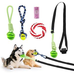 Dog Outdoor Bungee Solo Hanging Toy, Tether Tug of War Toys for Pitbull Small Large Aggressive Chewers Dogs to Exercise, Extra Durable Interactive Tug Toy, Dog Rope Toys (3 Chew Ropes)
