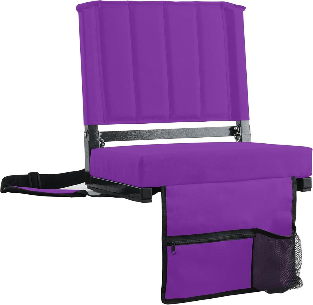 SPORT BEATS Stadium Seats with Back Support Bleacher Chairs with Back and Cushion Thick Padded Bleacher Seats Includes Shoulder Strap (Dark Purple)