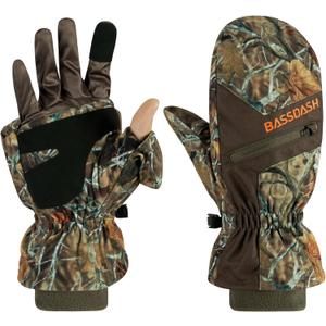 BASSDASH Mens Insulated Mittens Winter Camo Hunting Gloves Water Resistant for Cold Weather Outdoor Activities HG04M