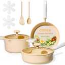 CAROTE Pots and Pans Set Nonstick, Ceramic Cookware Set, Yellow Cooking Set Kitchen Induction Set with Steamer, PFAS PTFE Free,9 Piece