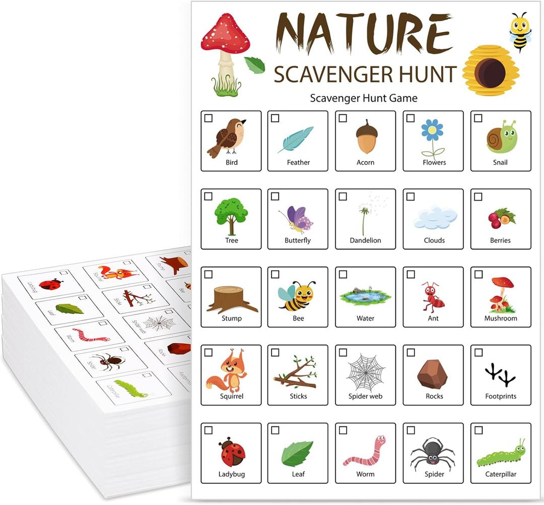 Hoolerry 30 Pcs Nature Scavenger Hunt for Kids Car Scavenger Hunt Cards Road Trip and Travel Activities Camping Games Outdoor Indoor Seek Activity for Kids Adults(Nature)