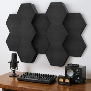 Acoustic Foam Panels, 3D Hexagon Dual Thickness 1.57" & 2.75" Sound Absorbing Tiles for Studio, Room, 10 Pack, 12" x 10" Black Decorative Art Paneles for Ceiling, Door, Pared, Walls, Home Decor