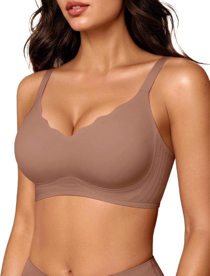 OEAK Womens Wireless Jelly Bras Push Up Bralette Full Coverage No Underwire Bra Comfortable Everyday Seamless Tshirt Bras (Beige, XXL)