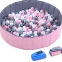 4 Feet Ball Pit for Kids/Baby Play Yard/Playpen/Fence, Folding Portable, No Need to Inflate, More Than 12 Sq.ft Play Space, Two Colors (Pink)