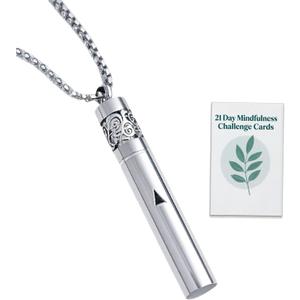 Mindfulness Breathing Necklace & Essential Oil Diffuser for Women Men Gift 2-in-1 Stainless Steel Breathlink Jewelry for Inner Balance, Daily Focus, Yoga, and Meditation (Silver)