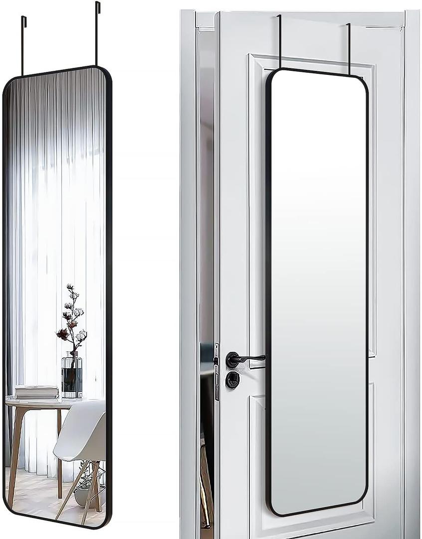SCWF-GZ 47x14 Mirror Rectangle Full Body Length Door Hanging Wall Mounted Metal Aluminum Alloy Frame Dressing Make-up Mirrors for Entryway Bedroom Bathroom Living Room 47 14 inch Black