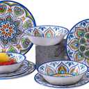 Melamine Dinnerware Set, 12 Pcs Dinner Plates Bowls Sets for Indoor and Outdoor Use, Durable Unbreakable Dishes Sets, Dishwasher Safe, BPA Free, Service for 4