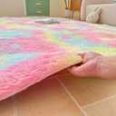 Faux Fur Rainbow Area Rug for Bedroom Living Room Sofa,6'X9' Fluffy Shaggy Rectangular Square Rug for Kids Teen Girls Room,Furry Carpet for Nursery Baby Room Decor for Teenage