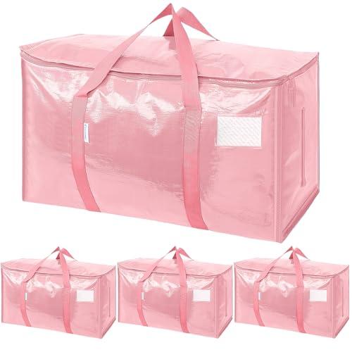 4 Pack Extra Large Moving Bags Heavy Duty with Zippers & Carrying Handles, Durable Storage Bags Moving Boxes for Closet Organizers and Storage (4 Pack, Coral)