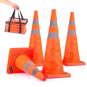 BATTIFE [4 Pack] 28 Inch Collapsible Traffic Safety Orange Cones, Multi Purpose Pop-up Cones and Reflective Collar, for Road Parking, Driving Practice